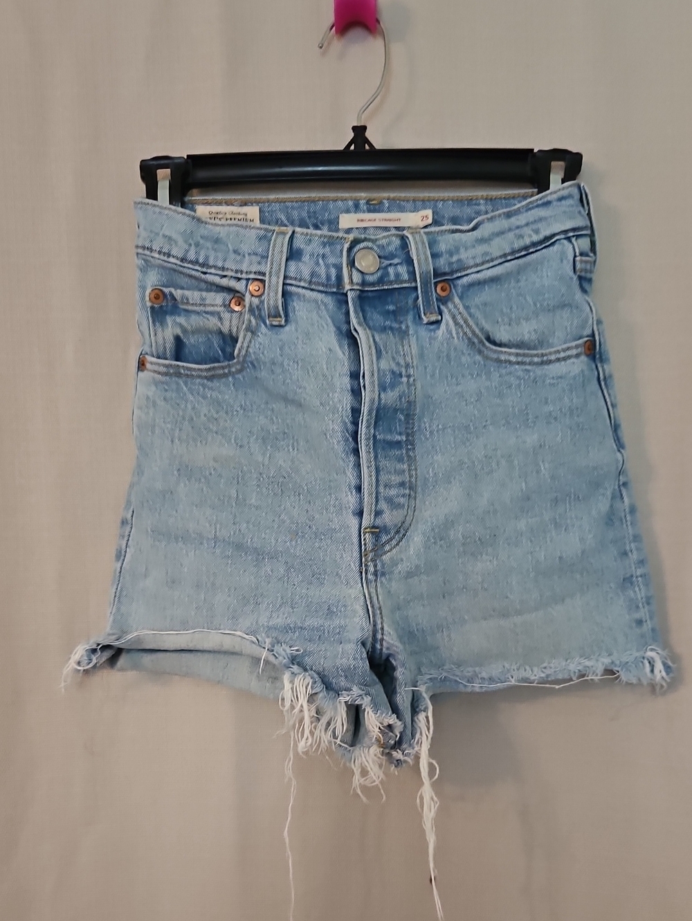 Levi's Light Wash Distressed High-Waist Denim Shorts